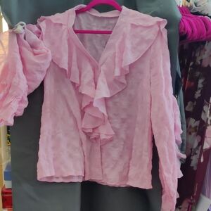 Elegant Pink Ruffle Blouse